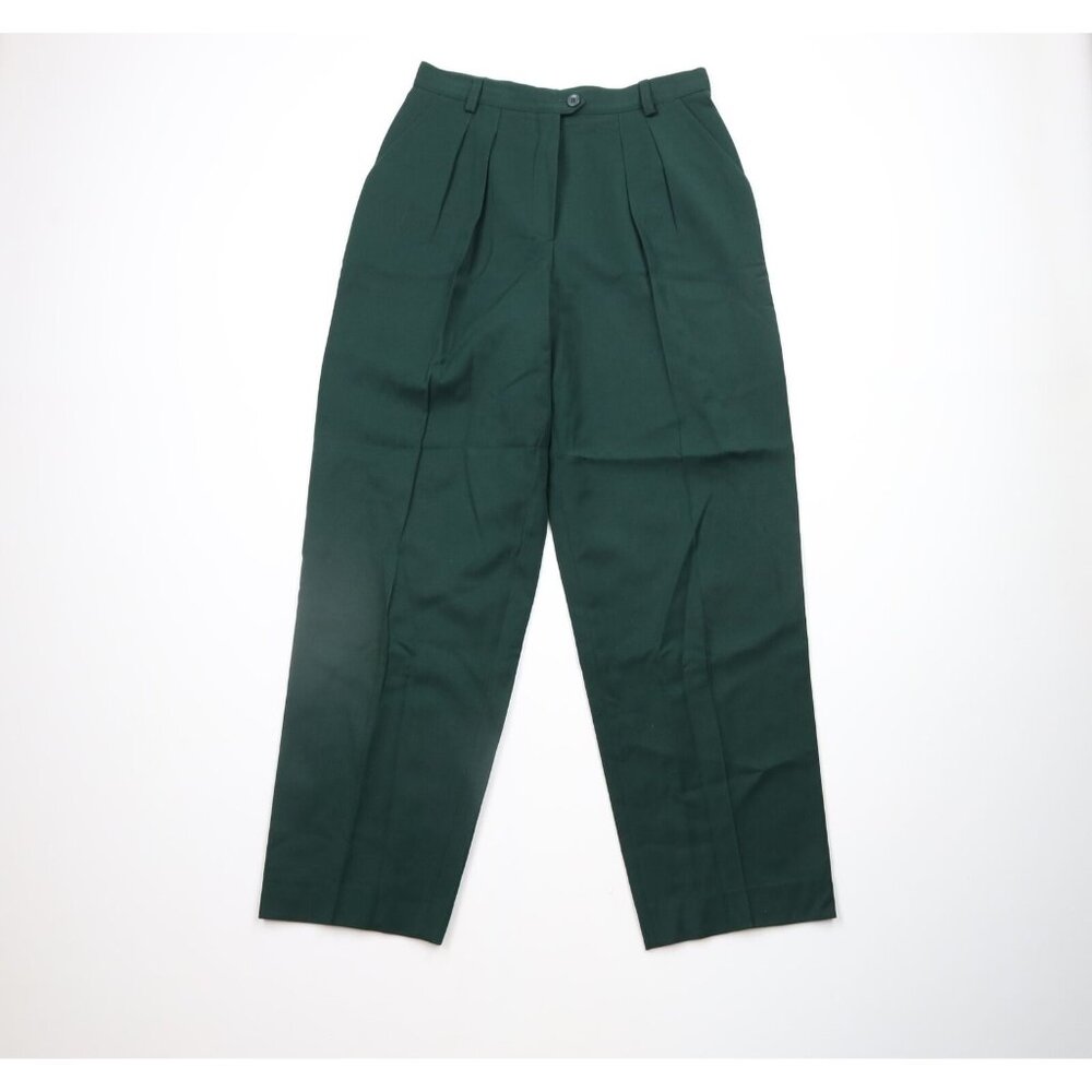 Vintage 70s 80s Escada Womens 42 Wool Pleated Tapered Leg Chino Pants Green